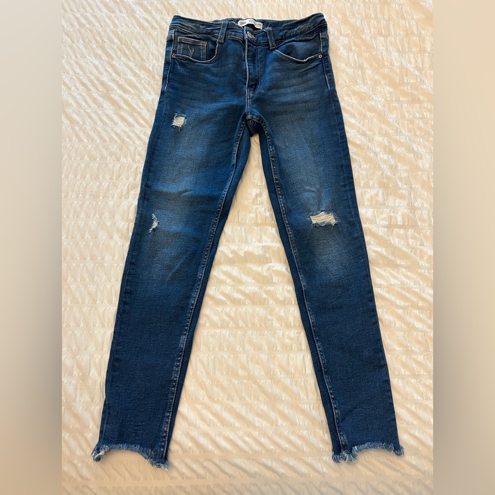 Zara Girls Ripped Skinny Jeans, Blue Denim, Size 13-14